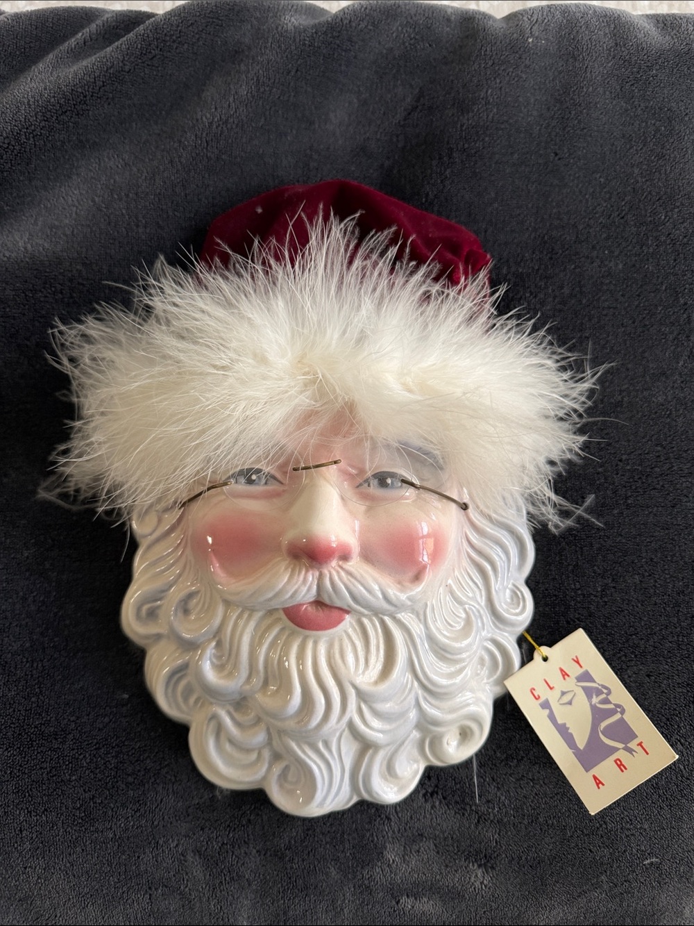 Vintage Festive Santa Wall Accent mask in Red and White by Clay Art